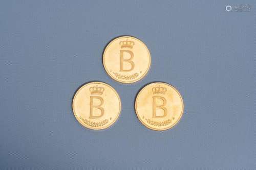 THREE BELGIAN 21,6 CARAT YELLOW GOLD COINS ON THE OCCASION O...