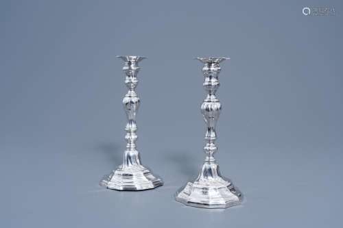 A PAIR OF GHENT LOUIS XV SILVER CANDLESTICKS, DATED (17)75 A...