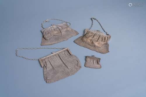 FOUR VARIOUS FRENCH SILVER CHAINMAIL PURSES, 800/000, 19TH/2...