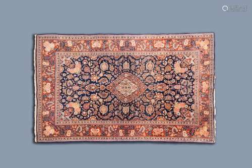 AN ORIENTAL KASHAN RUG WITH FLORAL DESIGN, WOOL ON COTTON, P...