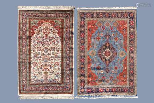 TWO ORIENTAL RUGS WITH FLORAL DESIGN, A.O. A SAROUK RUG, WOO...