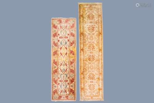 TWO AFGHAN CHOBI RUNNERS WITH FLORAL DESIGN, WOOL ON COTTON,...