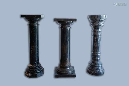 THREE GREY AND BLACK MARBLE PEDESTALS, 20TH C.