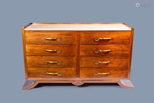 A BELGIAN WOOD ART DECO STYLE CHEST WITH EIGHT DRAWERS WITH ...