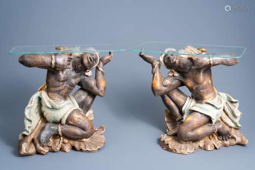 A PAIR OF VENETIAN CARVED AND POLYCHROME PAINTED WOOD 'B...