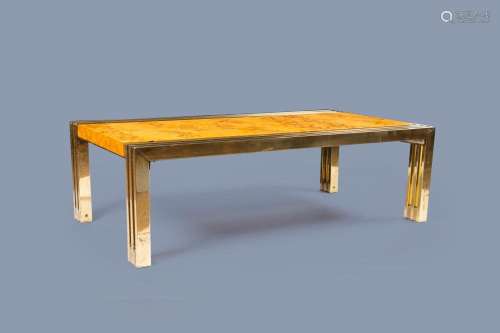 A VINTAGE BURLWOOD AND BRASS COFFEE TABLE, POSSIBLY BY MILO ...