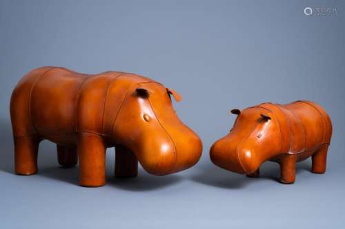 A PAIR OF LEATHER HIPPOPOTAMUS OTTOMANS IN THE MANNER OF DIM...