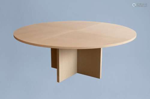 A LARGE, ROUND OAK DESIGN TABLE, MINUS, POPERINGE, 21ST C.