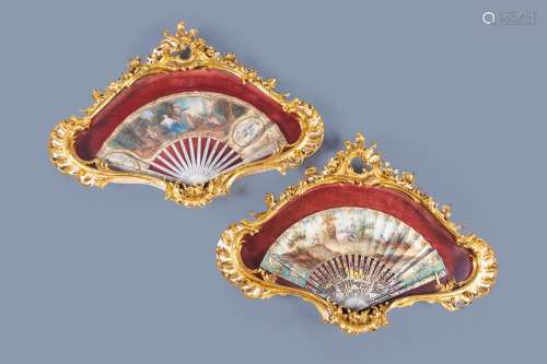 TWO FRENCH FINELY FINISHED AND PAINTED SILK FANS WITH A GALL...