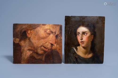 EUROPEAN SCHOOL: STUDY OF THE HEAD OF A MAN AND A WOMAN, OIL...