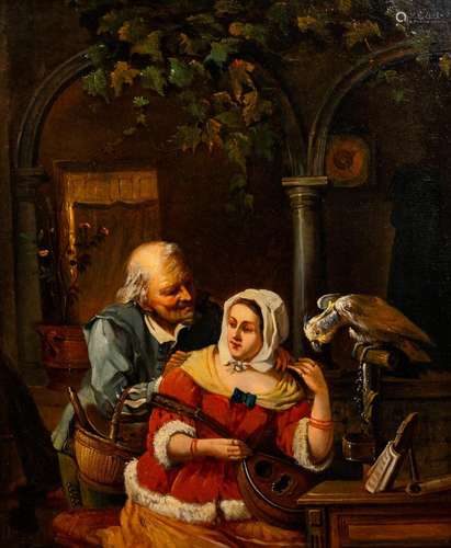 EUROPEAN SCHOOL: THE OLD LOVER, OIL ON PANEL, 19TH C.