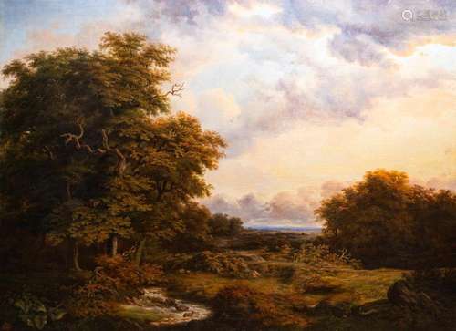 ENGLISH SCHOOL: IMPRESSIVE LANDSCAPE WITH A BABBLING BROOK, ...