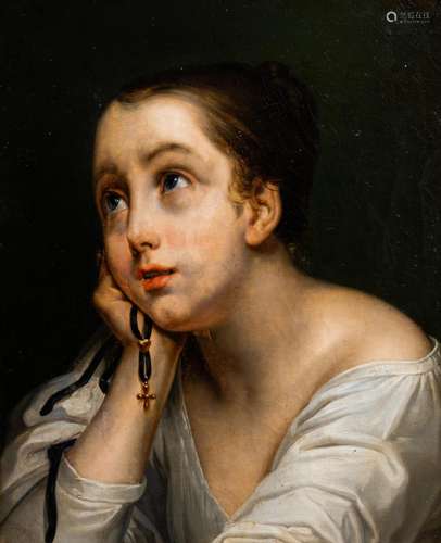 JOSEPH ALBRIER (1791-1863): YOUNG LADY IN ADMIRATION, OIL ON...