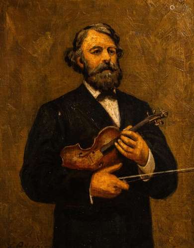 L.P. MARTIN (19TH C.): THE VIOLIN PLAYER, OIL ON CANVAS, DAT...