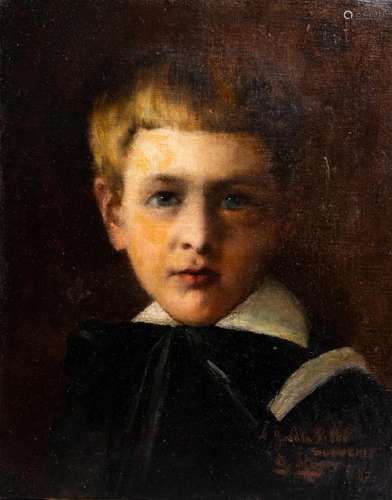 GEORGES MEYER (? - CA. 1912): PORTRAIT OF A BOY, OIL ON CANV...