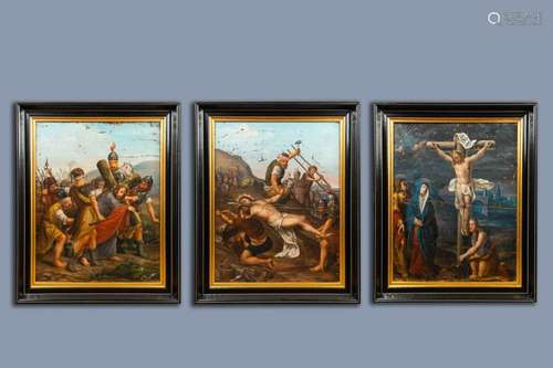 EUROPEAN SCHOOL: THREE STATIONS OF THE CROSS, OIL ON CANVAS,...