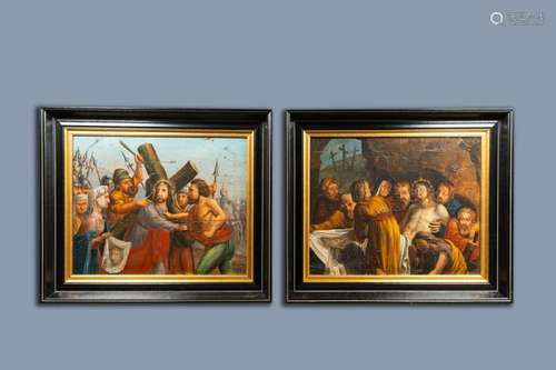 EUROPEAN SCHOOL: TWO STATIONS OF THE CROSS, OIL ON CANVAS, 1...