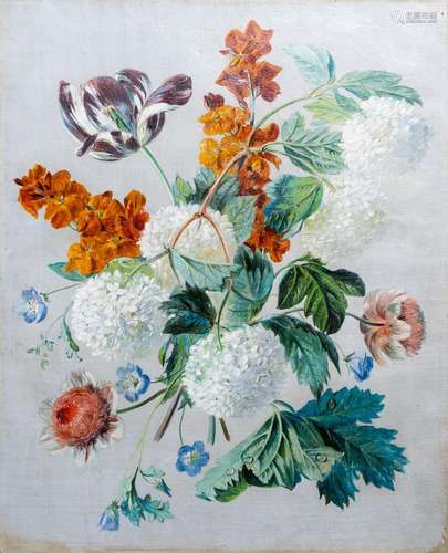 FRENCH SCHOOL: STILL LIFE OF FLOWERS, OIL ON PAPER MAROUFLAT...