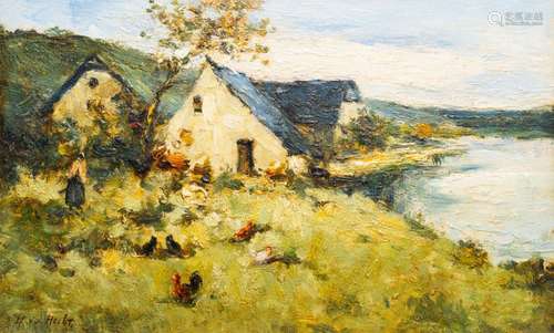 HENRI VAN DER HECHT (1841-1901): LANDSCAPE WITH CHICKENS ON ...