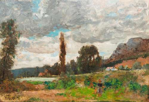 FRANTZ BINJÉ (1835-1900): LANDSCAPE AT ANSEREMME, OIL ON PAN...