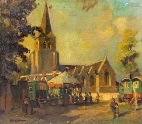 HERMAN VERBAERE (1906-1993): THE VILLAGE FAIR, OIL ON CANVAS