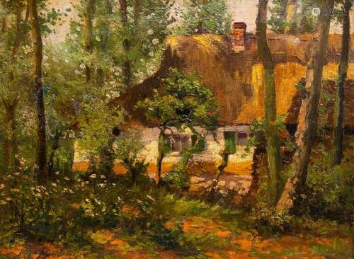 HIPPOLYTE BOULENGER (1837-1874): FARM IN THE WOODS ON A SUNN...