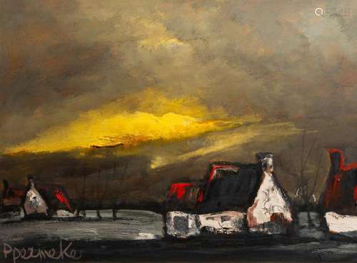 PAUL PERMEKE (1918-1990): SUNGLOW OVER A SNOWY LANDSCAPE, OI...