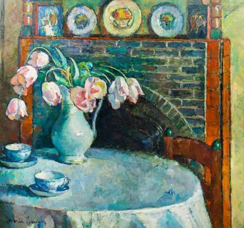 MARIE INGELS (1884-1960): INTERIOR WITH FLOWER VASE, OIL ON ...