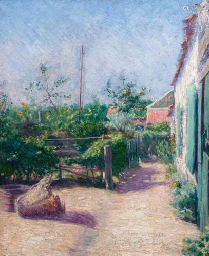 BELGIAN SCHOOL: A SUNLIT FARMHOUSE GARDEN, OIL ON BOARD, 20T...