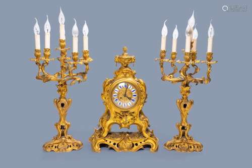 A FRENCH 'STYLE TRANSITION' GILT BRONZE THREE-PIECE ...