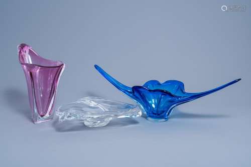TWO BOWLS AND A VASE IN GLASS AND CRYSTAL, A.O. VAL SAINT LA...