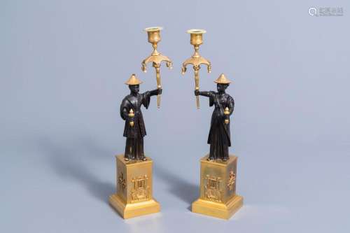 AN EXTRAORDINARY PAIR OF FRENCH EMPIRE STYLE PATINATED BRONZ...