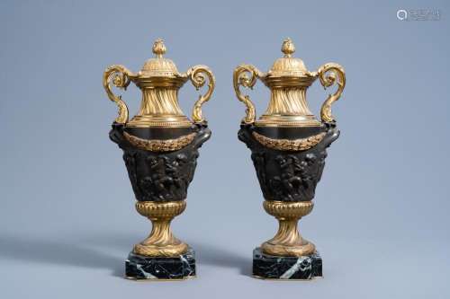 A PAIR OF FRENCH GILT AND PATINATED BRONZE CASSOLETTES WITH ...