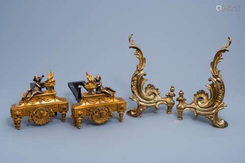 TWO PAIRS OF FRENCH LOUIS XV AND XVI STYLE GILT BRONZE AND B...