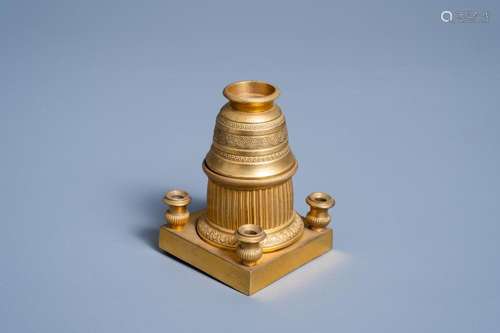 A FRENCH DIRECTOIRE OR EMPIRE GILT BRONZE INKWELL, EARLY 19T...