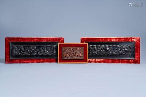 THREE CARVED WOOD PANELS WITH FIGURATIVE DESIGN, 18TH/19TH C...