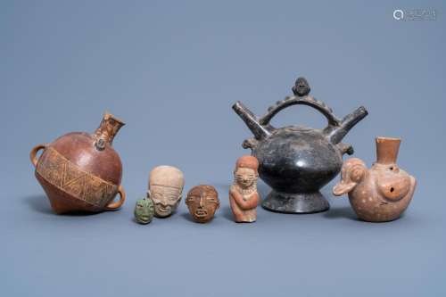 A VARIED COLLECTION OF SOUTH AMERICAN POTTERY AND SCULPTURES...
