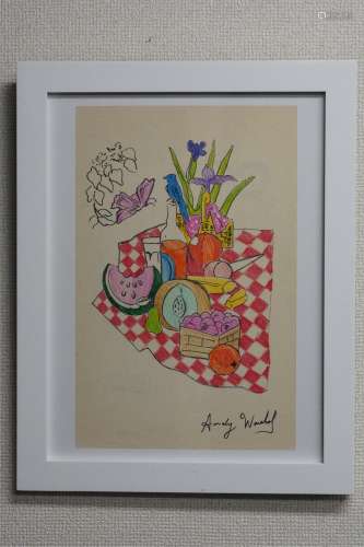 1950-1970 安迪·沃霍尔  安迪·沃霍尔 野餐 手工着色版画 纸本