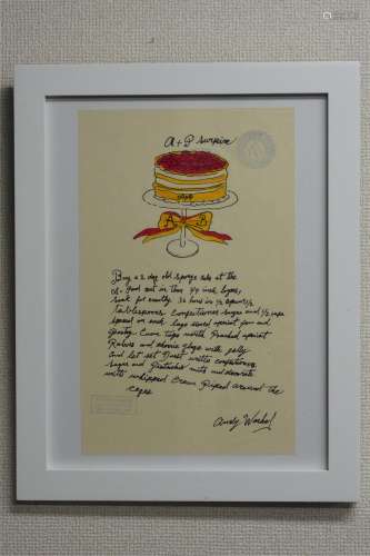 1950-1970 安迪·沃霍尔  安迪·沃霍尔 蛋糕 手工着色版画 纸本