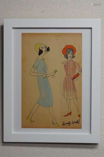 1950-1970 安迪·沃霍尔  安迪·沃霍尔 时装人物 手工着色版画 纸本