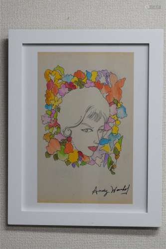 1950-1970 安迪·沃霍尔  安迪·沃霍尔 鲜花人物 手工着色版画 纸本
