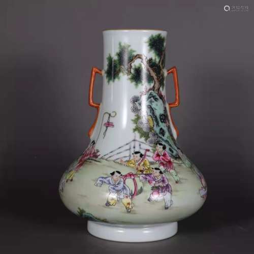 Famille Rose Vase with the Pattern of Baby Playing in the Qi...
