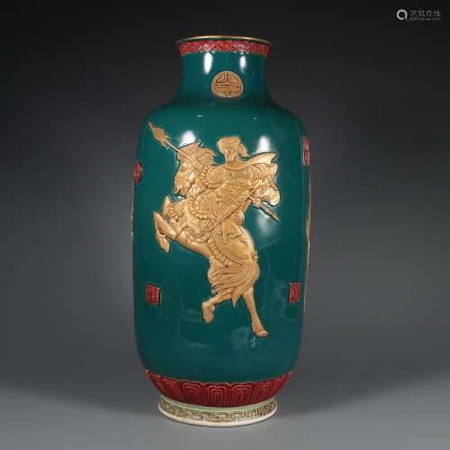 Green Bottom Tracing Gold Bottle Carved with Character and S...