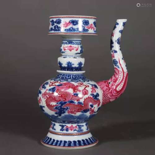 Blue and White Red Glazed Ewer with the Pattern of Dragon in...