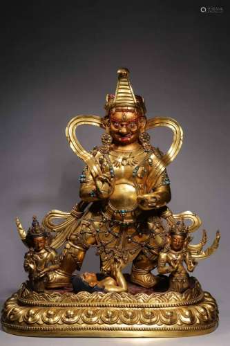 Gilt Bronze Statue Inlaid with Treasure and Elephant Trunk o...