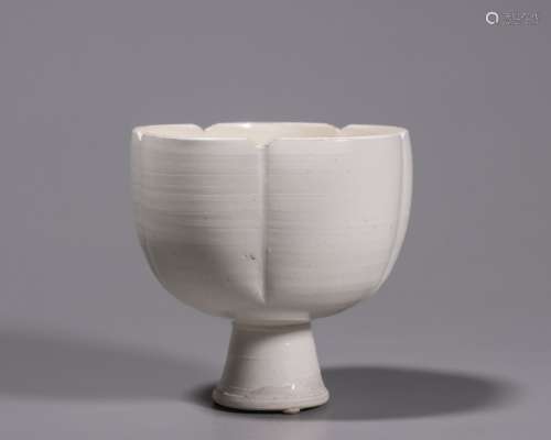 White Glazed Cup with Flowered Mouth and High Foot