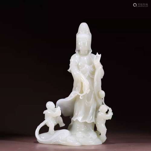 He Tian Jade Ornament of Boy Worship Buddha and Avalokitesva...