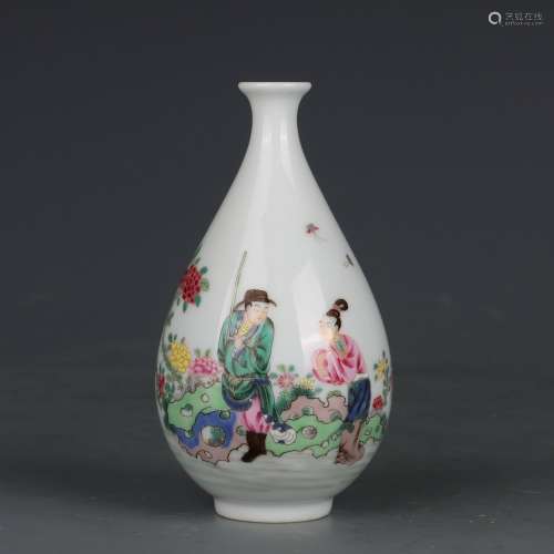 Famille Rose Jade Vase with the Pattern of Figure