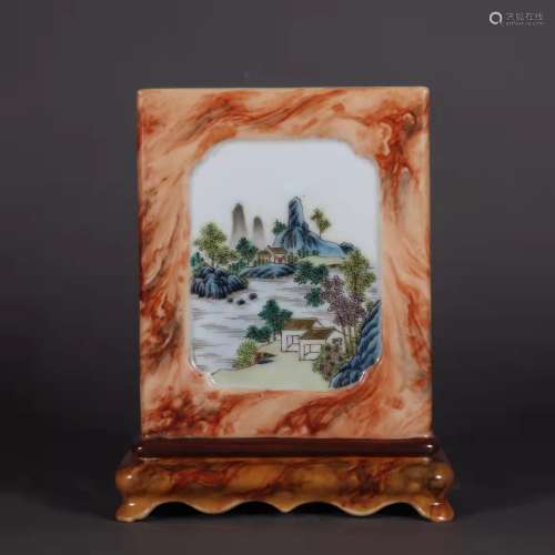 Famille Rose Pen Holder with the Pattern of Landscape in the...