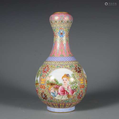 Famille Rose Garlic Bottle with the Pattern of Western Figur...